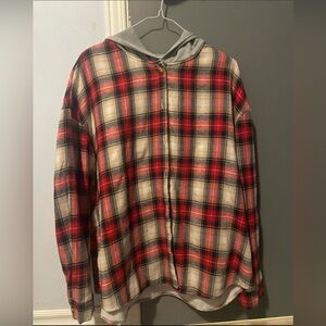 Shien fuzzy plaid button up